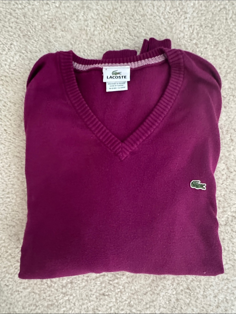 Lacoste V-Neck Sweater in Berry Plum